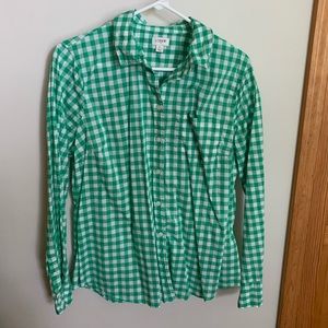 Women’s JCrew green gingham blouse size L